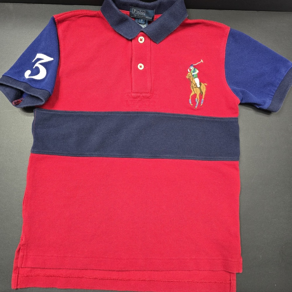 Polo Ralph Lauren Shirt Boy Size‎ 7 Short Sleeve Collared Big Pony Colorblock